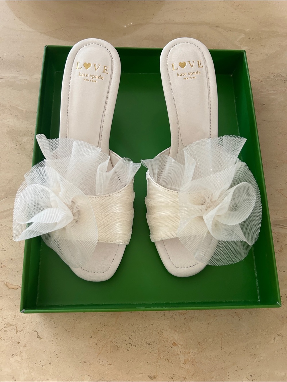 kate spade Ivory Tulle Flower Slide Mules